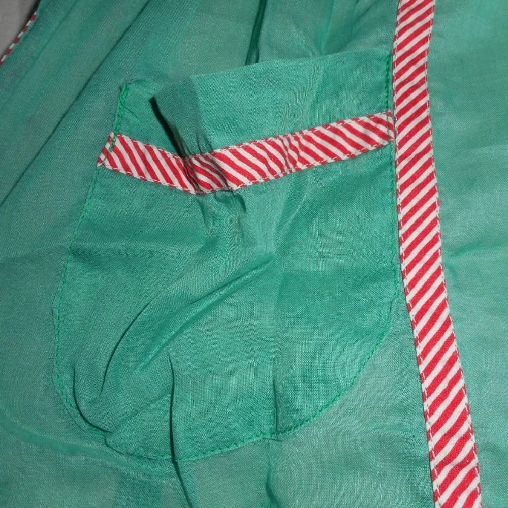 Vintage Sheer Green Red/White Christmas Half Apron